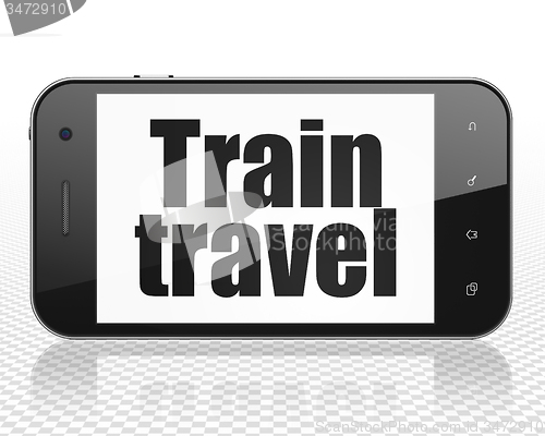 Image of Tourism concept: Smartphone with Train Travel on display