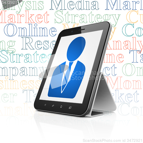 Image of Advertising concept: Tablet Computer with Business Man on display