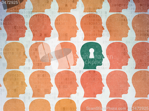 Image of Finance concept: head with keyhole icon on Digital Paper background