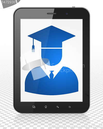 Image of Learning concept: Tablet Pc Computer with Student on display