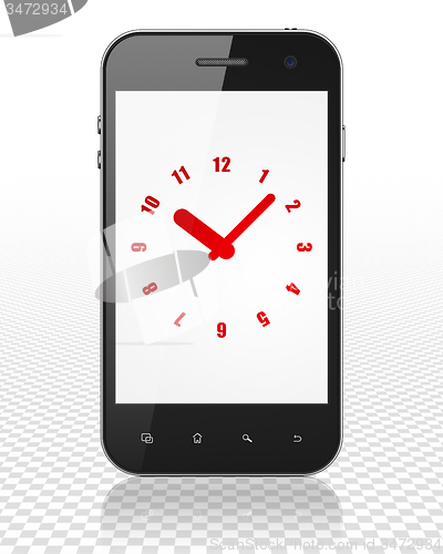 Image of Time concept: Smartphone with Clock on display