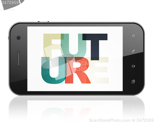 Image of Time concept: Smartphone with Future on  display