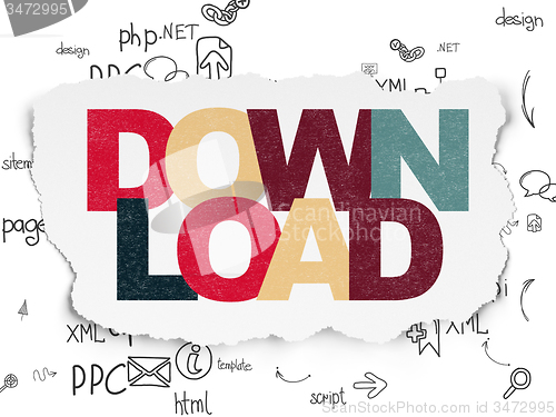 Image of Web design concept: Download on Torn Paper background