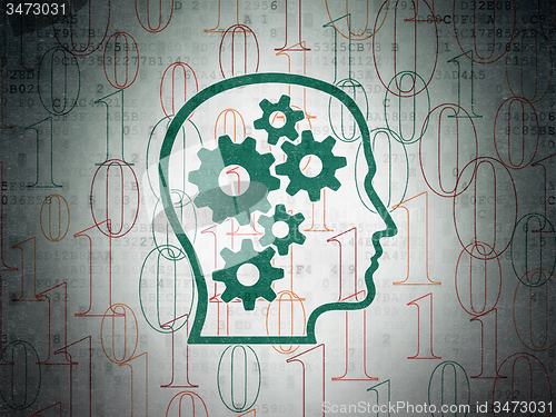 Image of Information concept: Head With Gears on Digital Paper background