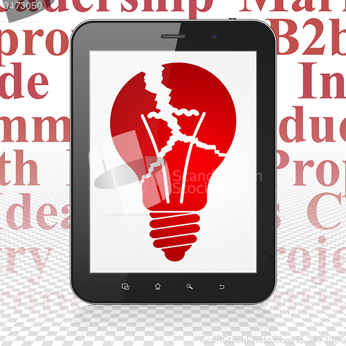 Image of Business concept: Tablet Computer with Light Bulb on display