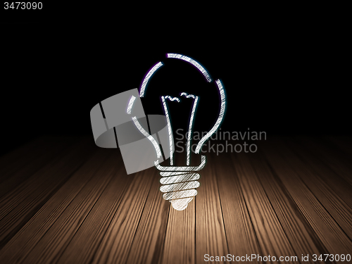 Image of Business concept: Light Bulb in grunge dark room