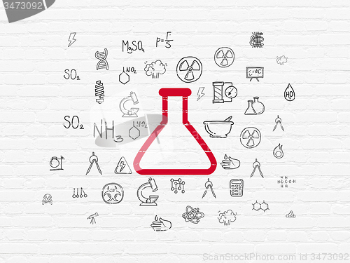 Image of Science concept: Flask on wall background