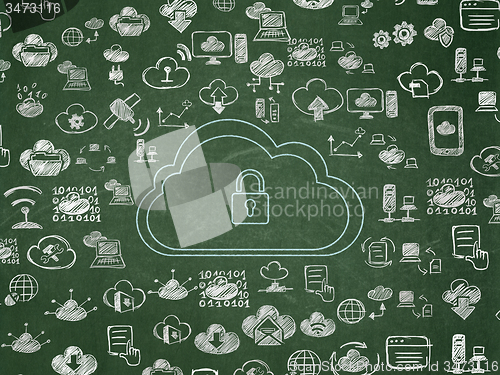 Image of Cloud networking concept: Cloud With Padlock on School Board background