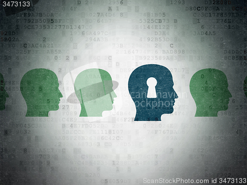 Image of Studying concept: head with keyhole icon on Digital Paper background