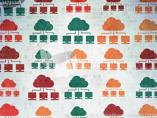 Image of Cloud networking concept: Cloud Network icons on Digital Paper background