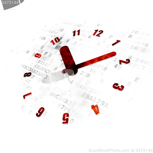 Image of Timeline concept: Clock on Digital background