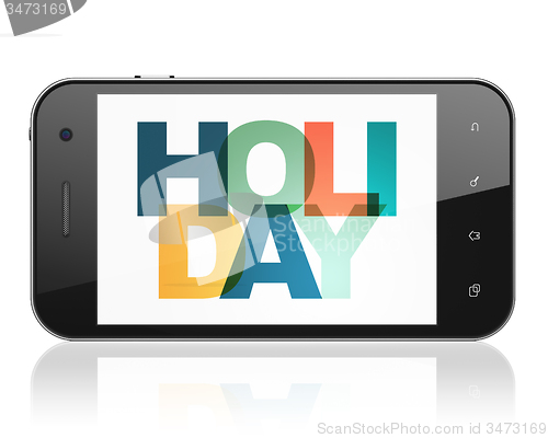 Image of Tourism concept: Smartphone with Holiday on  display