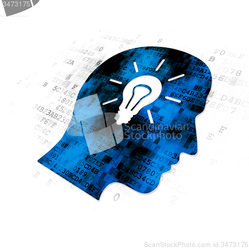 Image of Studying concept: Head With Light Bulb on Digital background
