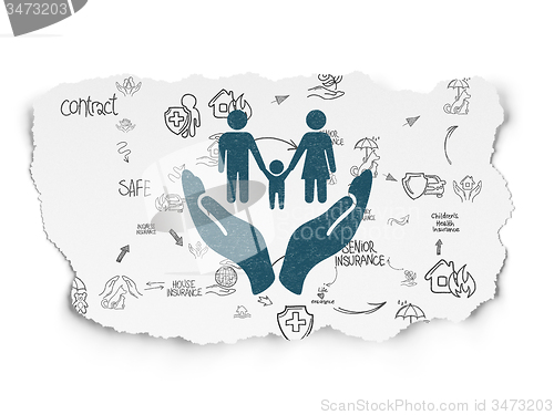 Image of Insurance concept: Family Insurance on Torn Paper background