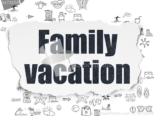 Image of Vacation concept: Family Vacation on Torn Paper background