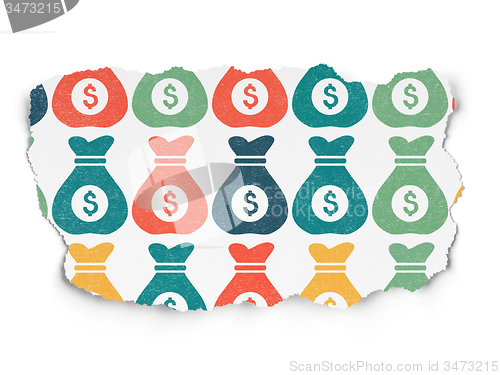 Image of Finance concept: Money Bag icons on Torn Paper background
