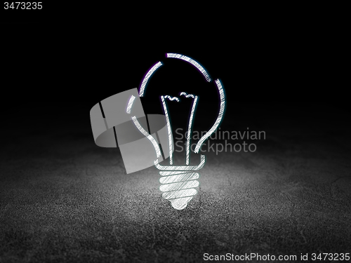 Image of Finance concept: Light Bulb in grunge dark room