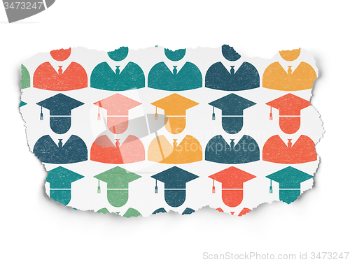 Image of Education concept: Student icons on Torn Paper background