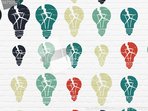 Image of Business concept: Light Bulb icons on wall background