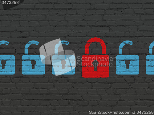 Image of Safety concept: closed padlock icon on wall background