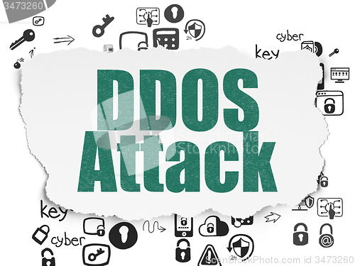 Image of Protection concept: DDOS Attack on Torn Paper background
