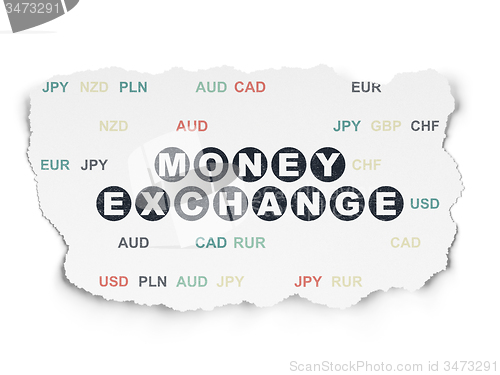 Image of Currency concept: Money Exchange on Torn Paper background