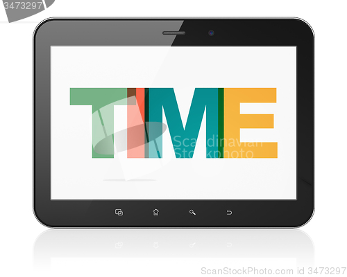 Image of Timeline concept: Tablet Computer with Time on  display