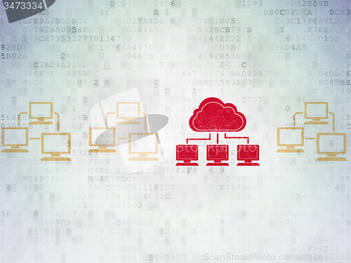 Image of Cloud networking concept: cloud network icon on Digital Paper background