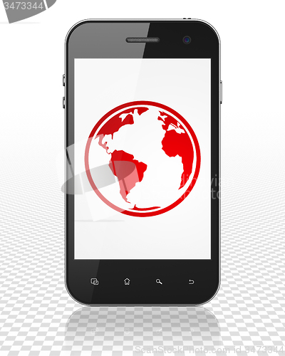 Image of Science concept: Smartphone with Globe on display