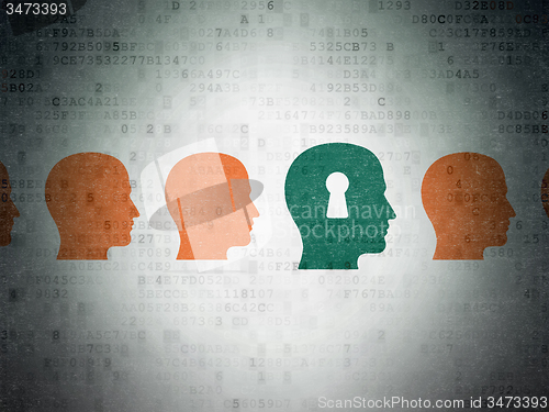 Image of Studying concept: head with keyhole icon on Digital Paper background