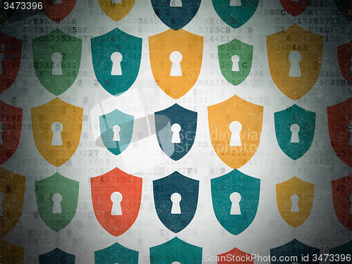 Image of Protection concept: Shield With Keyhole icons on Digital Paper background