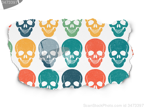 Image of Medicine concept: Scull icons on Torn Paper background