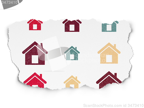 Image of Finance concept: Home icons on Torn Paper background