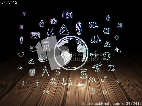Image of Science concept: Globe in grunge dark room