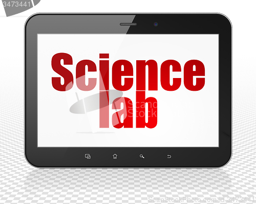 Image of Science concept: Tablet Pc Computer with Science Lab on display