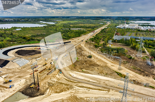 Image of Bird eye view on road construction. Tyumen. Russia