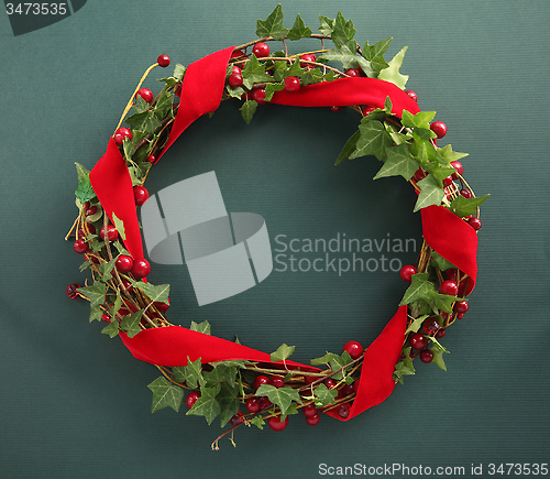 Image of Christmas wreath with velvet ribbon