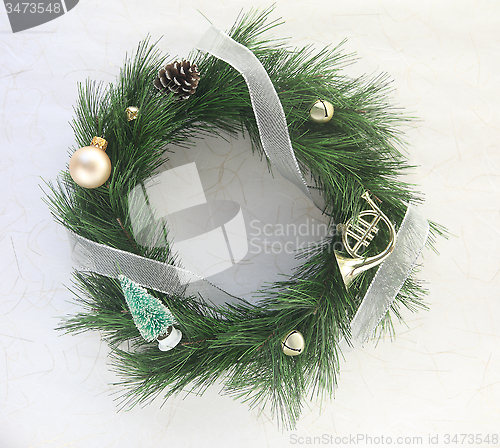 Image of Christmas wreath with bells and ornaments