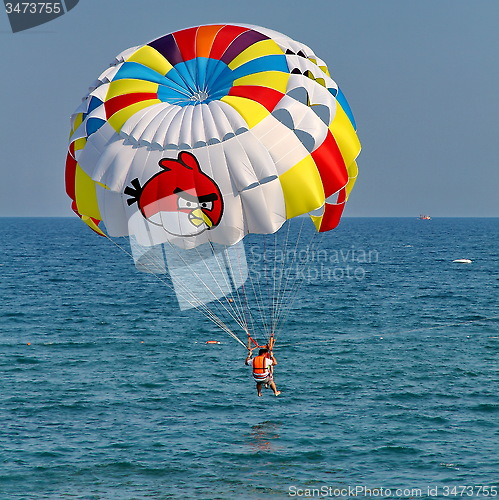 Image of Parasailing in a blue sky.