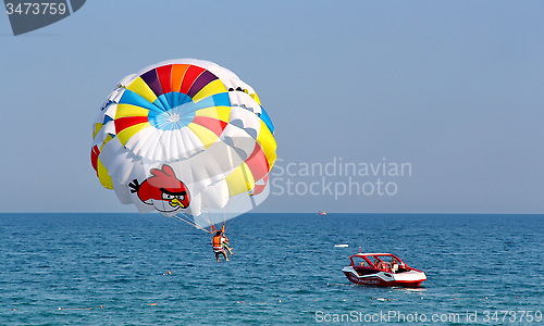 Image of Parasailing in a blue sky.