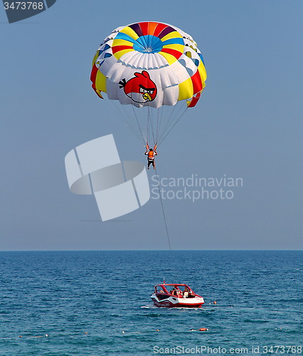 Image of Parasailing in a blue sky.