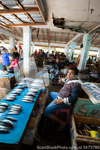 Image of Traditional Marketplace with fresh fish in Tomohon City