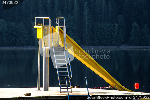 Image of Lake Titisee, Black Forest Germany, open air bath with flume