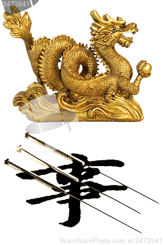 Image of acupuncture needles with chinese dragon