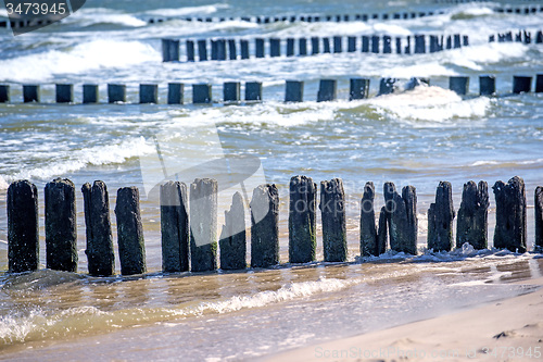 Image of Baltic Sea with groins and turf