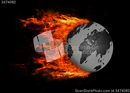 Image of World with a trail of fire - Black and grey