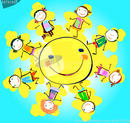 Image of happy kids playing around the sun