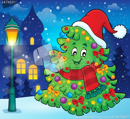 Image of Tree with Christmas hat theme 3