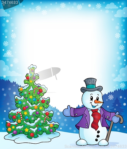 Image of Frame with Christmas tree and snowman 1