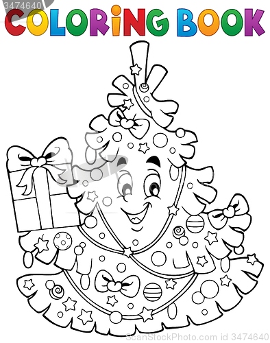 Image of Coloring book Christmas tree topic 1